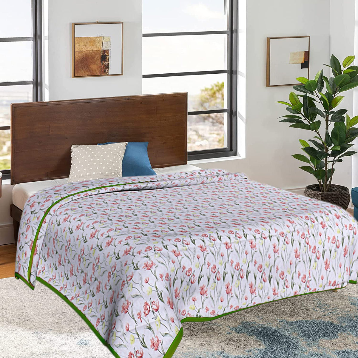 Kuber Industries Cotton Soft Lightweight Floral Design Reversible Single Bed Dohar|Blanket|AC Quilt for Home & Travel (Light Pink)