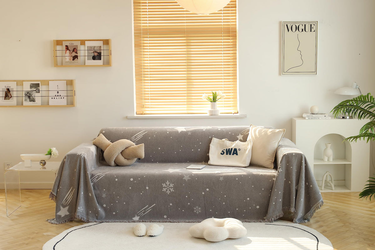 Kuber Industries Decorative Chenille Sofa Throw|Throw for Sofa, Bed & Couch|Ideal for Indoor & Outdoor 70x70 Inches (Grey)