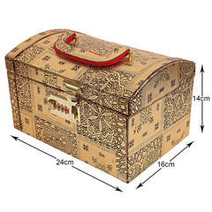 Kuber Industries Embossed Design Wooden Jewellery Organizer/Makeup Box/Cosmetic Box/Vanity Case With 1 Bangle Rod, Mirror & Number Lock System (Gold)-47KM0538