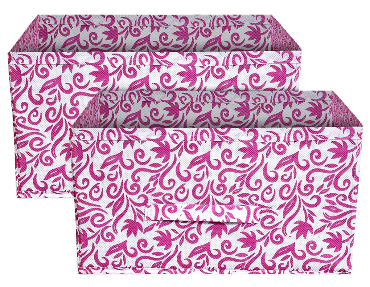 Heart Home Floral Printed Multipurposes Rectangular Flodable Storage Box, Drawer Storage and Cloth Organizer- Pack of 2 (Pink)-HS43HEARTH26303