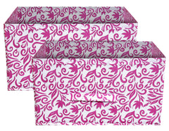 Heart Home Floral Printed Multipurposes Rectangular Flodable Storage Box, Drawer Storage and Cloth Organizer- Pack of 2 (Pink)-HS43HEARTH26303