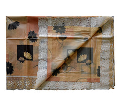 Kuber Industries Flower Printed PVC 6 Seater Dinning Table Cover, Protector with Gold Lace Border, 60"x90" (Golden)