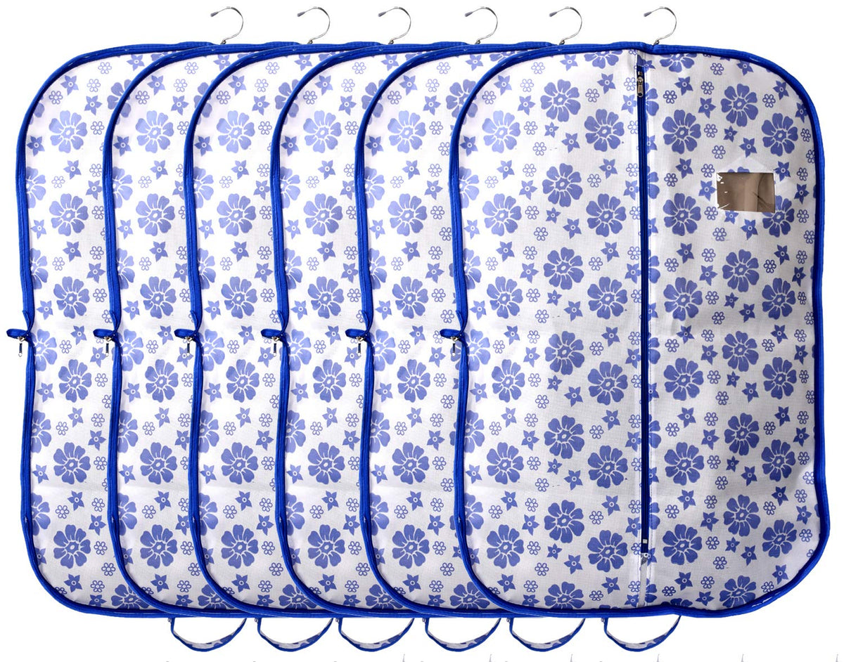 Kuber Industries Flower Printed 6 Pieces Foldable Non Woven Men's Coat Blazer Cover (Blue)-KUBMART862
