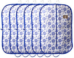 Kuber Industries Flower Printed 6 Pieces Foldable Non Woven Men's Coat Blazer Cover (Blue)-KUBMART862