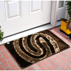 Heart Home Wave Design Velvet Doormat (Brown)