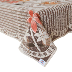 Heart Home Flower Printed Cotton 4 Seater Center Table Cover,40"x60" (White & Brown)-44HH095