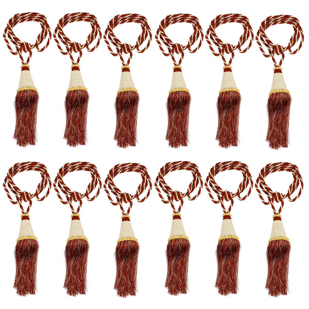 Kuber Industries Beads Beautiful Design Polyester 12 Pieces Curtain Tie Back Tassel Set (Light Brown) CTKTC33547