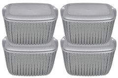 Heart Home Multipurposes Small M 25 Plastic Basket, Organizer For Kitchen, Countertops, Cabinets, Bathroom With Lids- Pack of 4 (Grey) -46HH034
