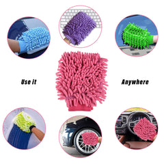 Heart Home Chenille Mitts|Microfiber Cleaning Gloves|Inside Waterproof Cloth Gloves|100 Gram Weighted Hand Duster|Chenille Gloves for Car|Glass|Pack of 2 (Blue & Pink)