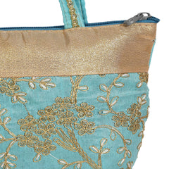 Kuber Industries Polyester Embroidery Design Hand Bag For Women/Girls With Handle (Blue) 54KM4030