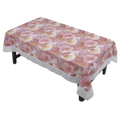 Kuber Industries Flower Design PVC 4 Seater Centre Table Cover - Brown