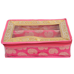 Kuber Industries Brocade Hardboard 2 Rod Bangle Box, Pink