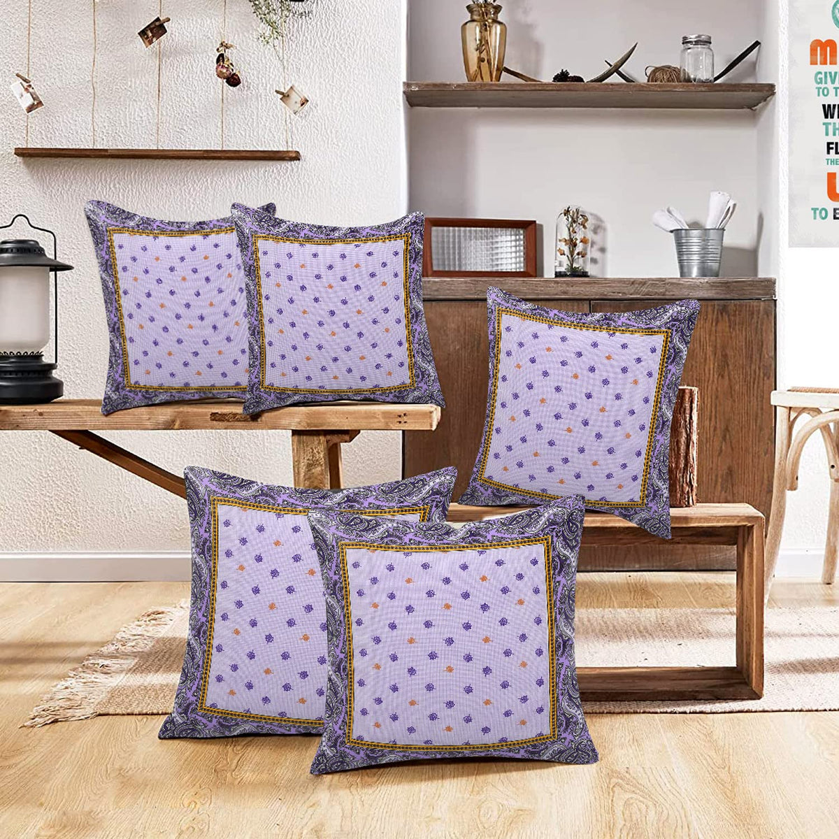 Kuber Industries Cushion Cover|Ractangle Cushion Covers|Sofa Cushion Covers|Cushion Covers 16 inch x 16 inch|Cushion Cover Set of 5|(Purple)