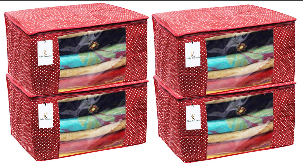 Kuber Industries Cotton 4 Pieces Three Layer Quilted Extra Large Saree Cover (Maroon)-CTKTC13478