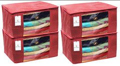 Kuber Industries Cotton 4 Pieces Three Layer Quilted Extra Large Saree Cover (Maroon)-CTKTC13478