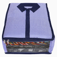 Kuber Industries Lining Print Cotton Shirt Cover/Clothing Organizer/Wardrobe Organizer With Window For Home, Traveling Pack of 3 (Blue)