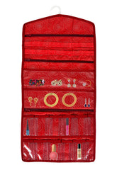 Kuber Industries Ambrose 18 Small Pockets & 3 Large Zipper Pockets Hanging Jewellery Organizer With Plastic Hanger (Maroon)-HS_38_KUBMART21148