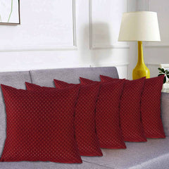 Kuber Industries Dot Print Soft Decorative Square Cushion Cover, Cushion Case For Sofa Couch Bed 16x16 Inch- Pack of 5 (Maroon)