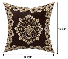 Kuber Industries Flower Design Velvet Pillows Covers for Couch Bed Sofa, Soild Soft Cushion Case, 16x16 Inches- Pack of 5 (Brown)