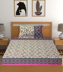 Kuber Industries Leaf Design Cotton Single Bedsheet with 1 Pillow Covers, Pink - CTKTC45990