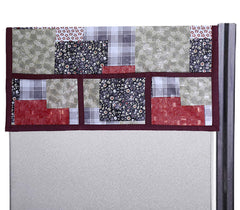 Kuber Industries Cartoon Design 3 Pieces PVC Fridge Mats,2 Piece Handle Cover and 3D Checkered Design 1 Piece Fridge Top Cover (Maroon) - CTKTC39840