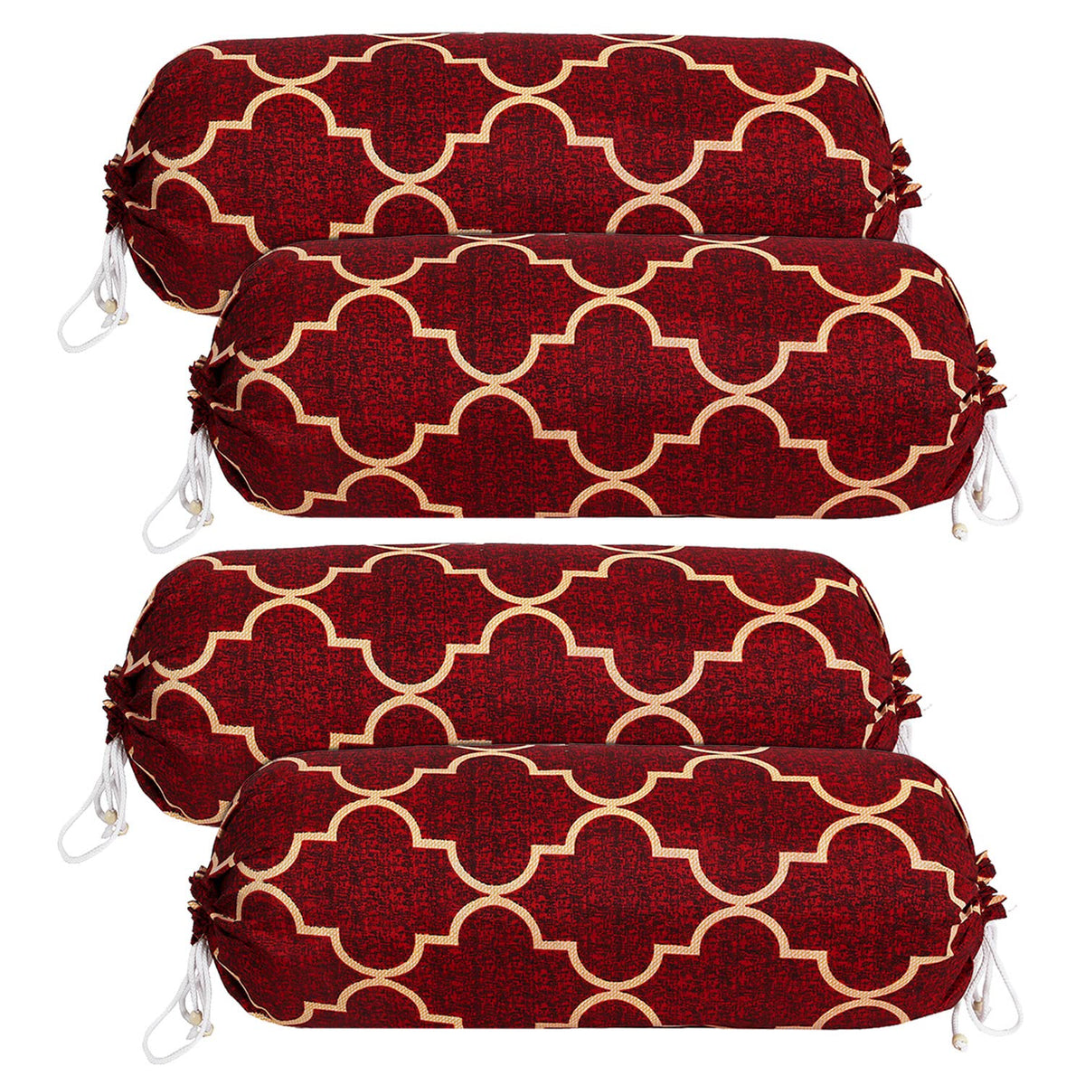 Kuber Industries Bolster Cover|Soft Cotton Bolster Cover Set|Diwan Round Bolster Pillow Covers|Luxurious Lattice Print Roll Masand Cover|16x32 Inch|Pack of 4 (Red)