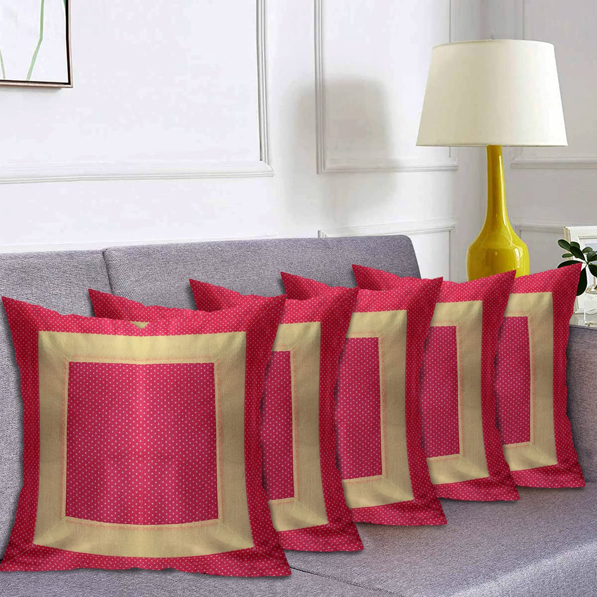 Kuber Industries Dot Print Soft Decorative Square Cushion Cover, Cushion Case For Sofa Couch Bed 16x16 Inch- Pack of 5 (Pink)