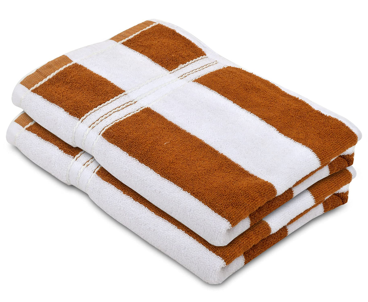Kuber Industries Lining Design Soft Cotton Bath Towel, 30"x60", Pack of 2 (Brown & White)