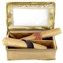 Kuber Industries Carry Design Brocade Hardboard Two Rod Bangle Box (Gold) (CTKTC038741)