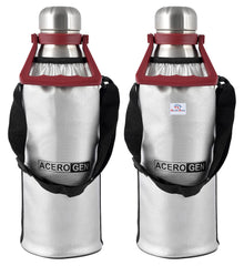 Heart Home Stainless Steel Hot and Cold Vacuum Flask with Carrying Handle & Pouch, 1800ml- Pack of 2 (Silver)-HS42KUBMART25155