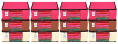 Kuber Industries 12 Piece Non Woven Fabric Saree Cover Set with Transparent Window, Extra Large, Ivory,Pink,Dark Brown-CTKTC23804