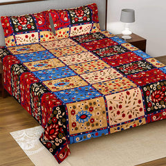 Kuber Industries Floral Print Cotton Double Bedsheet with 2 Pillow Covers, 90"x100" (Multicolor)