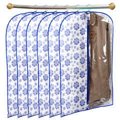 Heart Home Flower Printed 6 Pieces Half Transparent Non Woven Men's Coat Blazer Cover (Blue) - (CTHH015997)