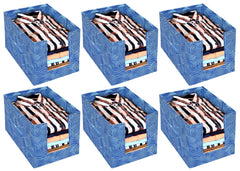 Heart Home Lehariya Printed Non-Woven Foldable Shirt Stacker Closet Organizer With Handles- Pack of 6 (Blue)-HS43HEARTH26494