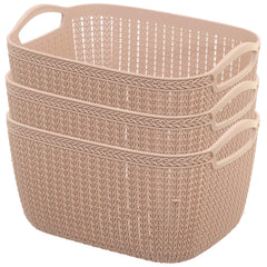 Heart Home Unbreakable Plastic 3 Pieces Multipurpose Medium Size Flexible Storage Baskets/Fruit Vegetable Bathroom Stationary Home Basket with Handles (Peach) - CTHH018420
