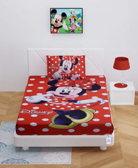 Heart Home Disney Minnie Print Silk Special Long Crush Single Bedsheet with 1 Pillow Cover (Red)-HEART10148
