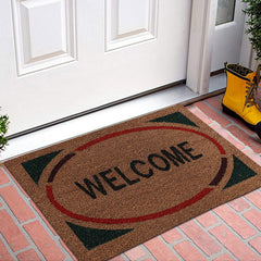 Heart Home Door Mat|Polyethylene Durable & Anti-Slip Natural Oval Welcome Print Floor Mat|Rug for Indoor or Outdoor, 30x20 Inch, Pack of 2 (Brown)