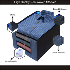 Homestic Pack of 12 Shirt Organizer for Wardrobe|Foldable & Non- woven Shirt Stacker|Designer Cupboard Organizer for Clothes |Clothes Storage box|Sturdy Cardboard Base (Blue)