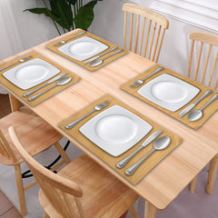 Heart Home PVC Reversible Dining Table Placemat for Dining Table, Home, Kitchen, Office and Outdoor Set of 4 (Gold)-50HH01310