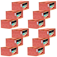 Kuber Industries Laheriya Design 12 Piece Non Woven Fabric Saree Cover Set with Transparent Window, Extra Large, Orange-CTKTC31935