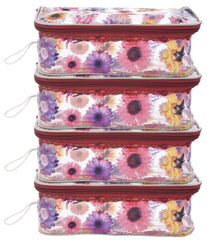 Fun Homes Flower Printed Tranasparent Multiuses PVC Pouch/Bag For Vacation, Bathroom, Organizing With Carrying Strip- Pack of 4 (MultiColor)-44FH0601