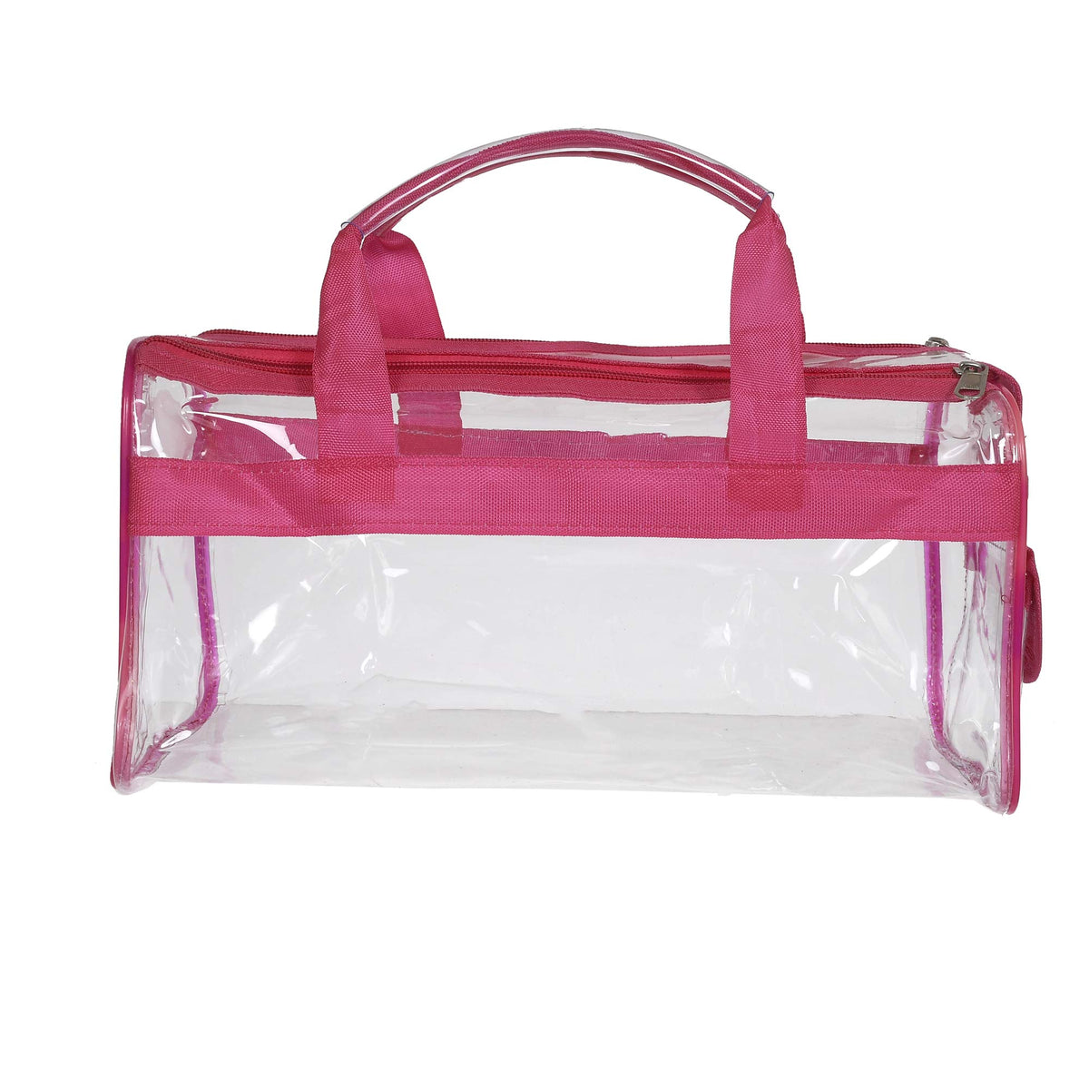 Kuber Industries Large Size Crystal Clear Plastic Cosmetic Bags Travel PVC Vinyl Toiletry Bag, Zipper Large Transparent Waterproof Make-Up Case Organizer Bag (Pink)