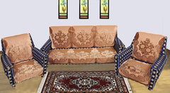 Kuber Industries Floral 6 Piece Velvet 5 Seater Sofa Cover Set - Gold