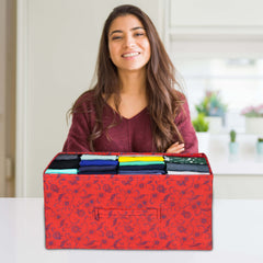 Kuber Industries Laheriya Metallic Print Rectangular Non Woven Fabric Modular Closet Organizer Box with Handle (Blue & Red & Beige, KUBMART15999, 42 x 29 x 22 cm), Set of 3