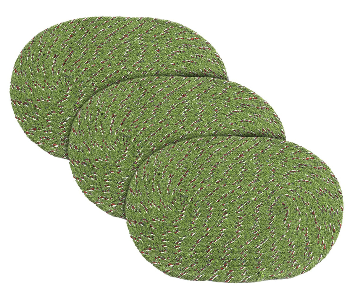 Kuber Industries Cotton Oval Door Mat for Porch/Kitchen/Bathroom/Laundry Room,Pack of 3 (Green) 54KM3954