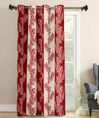 Kuber Industries Leaf Printed 7 Feet Door Curtain for Living Room, Bed Room, Kids Room with 8 Eyelet (Maroon)-HS43KUBMART25593, Standard