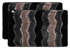 Heart Home Wave Design Velvet Doormat, Pack of 2 (Black & Grey)