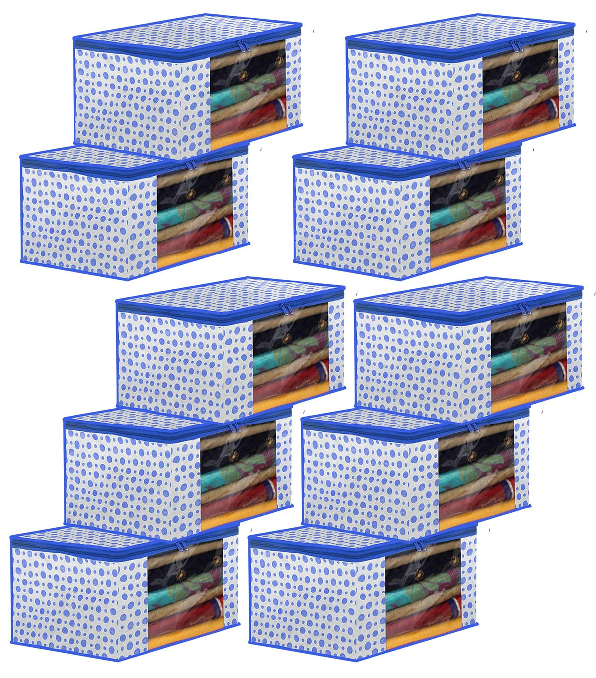 Kuber Industries Dot Printed Foldable, Lightweight Non-Woven Saree Cover/Organizer With Tranasparent Window- Pack of 10 (Blue)-46KM0501