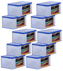 Kuber Industries Dot Printed Foldable, Lightweight Non-Woven Saree Cover/Organizer With Tranasparent Window- Pack of 10 (Blue)-46KM0501