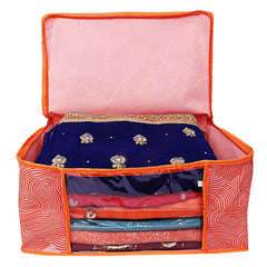 Heart Home Lahariya Design Non-woven Sarees, Clothes Cover/Organizer With Transparent Window- Pack of 12 (Orange)-44HH0384